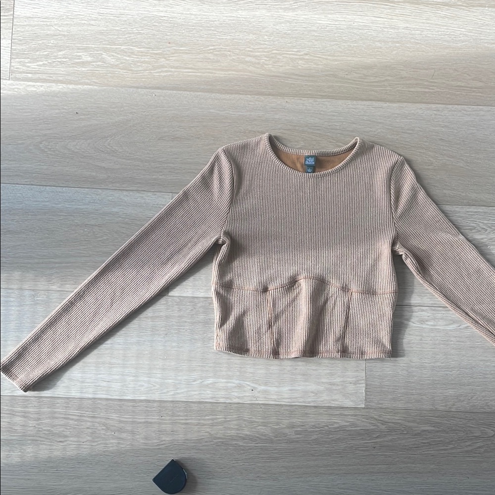 Tan/Orange Long Sleeve Ribbed Top